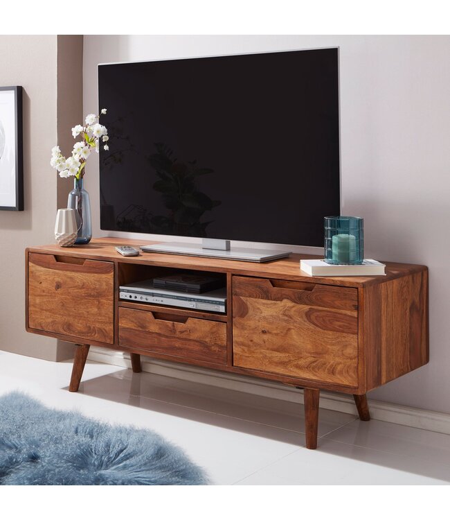 Wohnling HiFi lowboard AMANA Sheesham massief houten landelijke TV-dressoir 135x51x45cm | TV-kast Onderkast met lade en 2 deuren | Opbergvak voor tv-tafel | TV-meubel voor tv