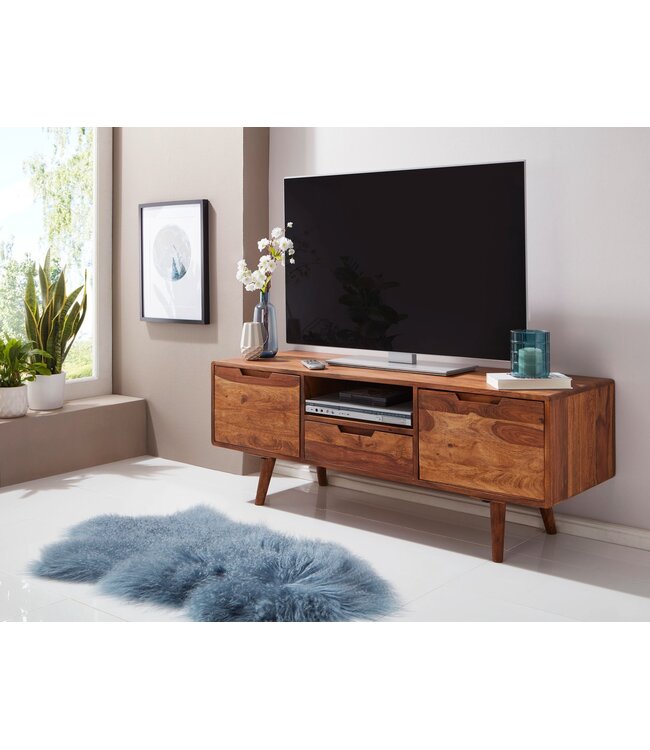 Wohnling HiFi lowboard AMANA Sheesham massief houten landelijke TV-dressoir 135x51x45cm | TV-kast Onderkast met lade en 2 deuren | Opbergvak voor tv-tafel | TV-meubel voor tv