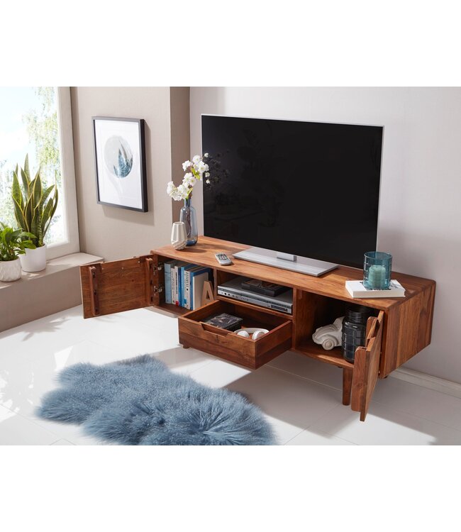 Wohnling HiFi lowboard AMANA Sheesham massief houten landelijke TV-dressoir 135x51x45cm | TV-kast Onderkast met lade en 2 deuren | Opbergvak voor tv-tafel | TV-meubel voor tv