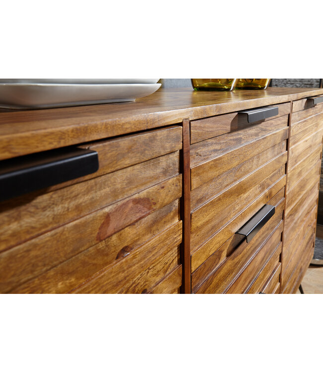 Wohnling Design Dressoir NISHAN 160x40x88 cm Sheesham massief hout | Commode met deuren en laden | Massief dressoir industrieel | Massief houten kast met metalen poten