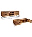 Wohnling Lowboard NISHAN 160x54x40 cm Sheesham massief hout | Ontwerp hi-fi bord met opbergruimte en laden | Massief houten tv-meubel woonkamer Industriële tv-kist met metalen poten