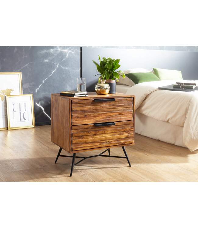 Wohnling nachtkastje Nishan 60 x 60 x 40 cm Sheesham table | Ontwerp nachtkastje boxspringbed | Nachtkastje met laden | Zijkast met opbergruimte | Nachtkastje hoog