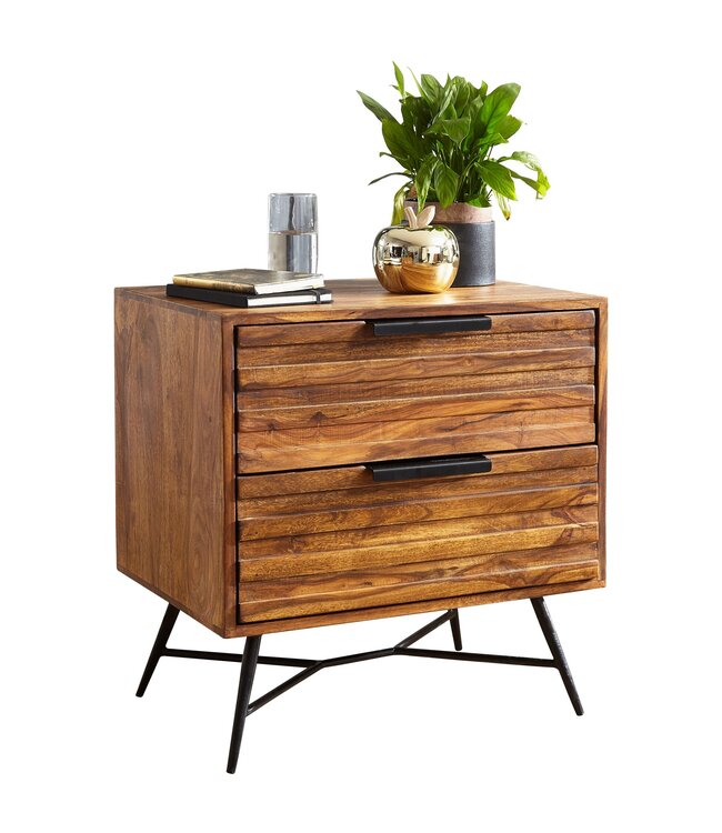 Wohnling nachtkastje Nishan 60 x 60 x 40 cm Sheesham table | Ontwerp nachtkastje boxspringbed | Nachtkastje met laden | Zijkast met opbergruimte | Nachtkastje hoog