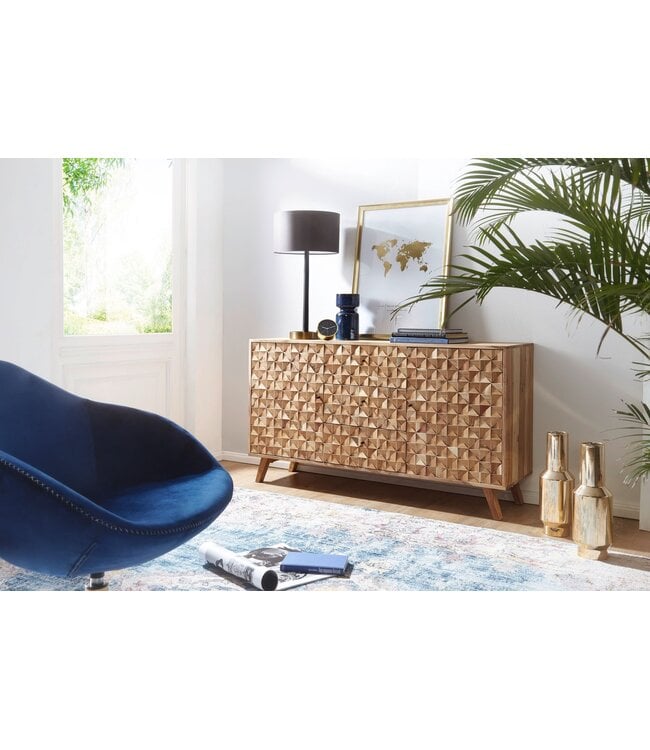 Wohnling Dressoir REWA 140x78,5x40 cm Dressoir Massief Hout Acacia Cabinet Bruin | Landelijke kist met 3 laden en 2 deuren | Hal kabinet echt hout | Lade ladekast effen | hal dresser