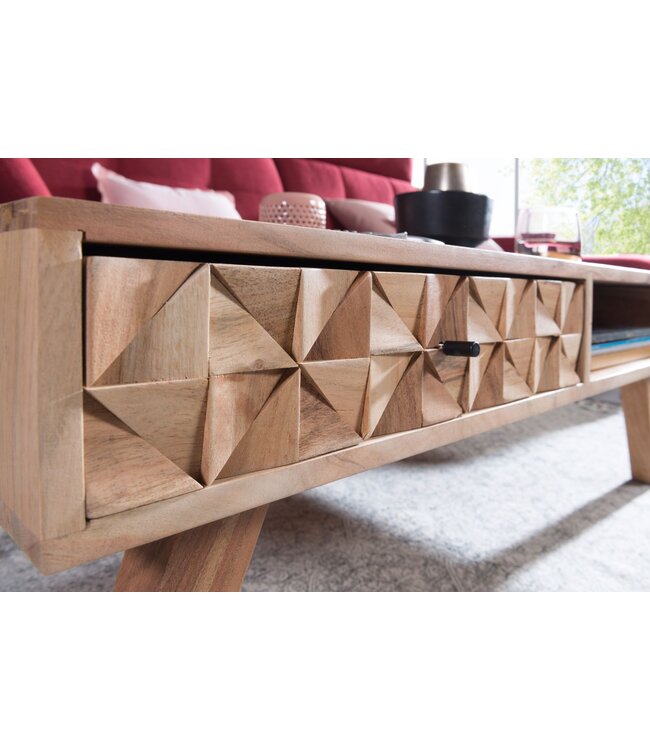 Wohnling salontafel REWA 95x35x50 cm Acacia massief houten salontafel | Ontwerp salontafel met lade | Stubentisch Landhaus Braun | Ontwerper Houten Tafel Koffietafel Massief | Tafel Woonkamer Modern