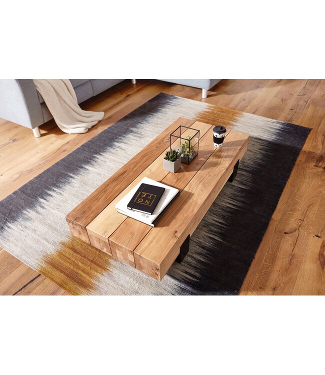 Wohnling Salontafel 130x59x25cm Acacia Massief Hout / Metaal Sofatafel, Design Woonkamertafel Modern, Bijzettafel Bruin / Zwart, Designer Koffietafel Massief, Rechthoekige Woonkamertafel