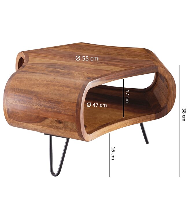 Wohnling WL5.603 Sheesham 60x60x35 cm Massief houten plank & metalen frame | Retro salontafel Rechthoekig massief hout Bruin | Banktafel Modieuze houten tafel | Tafel met compartiment woonkamer