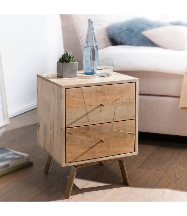 Wohnling nachtkastje SIKAR 40x56x40cm Massief houten nachtkastje in mango hoog | De nachtkastje boxspring bed Nachtkastje met laden | Nachtkastje nachtkastje hout | Bijzettafel vast
