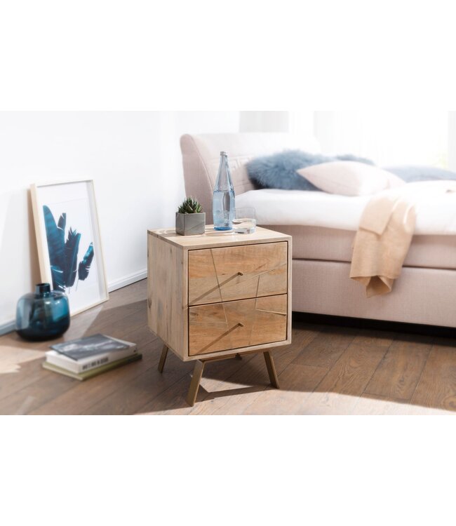 Wohnling nachtkastje SIKAR 40x56x40cm Massief houten nachtkastje in mango hoog | De nachtkastje boxspring bed Nachtkastje met laden | Nachtkastje nachtkastje hout | Bijzettafel vast