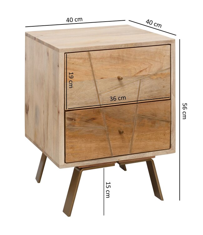 Wohnling nachtkastje SIKAR 40x56x40cm Massief houten nachtkastje in mango hoog | De nachtkastje boxspring bed Nachtkastje met laden | Nachtkastje nachtkastje hout | Bijzettafel vast