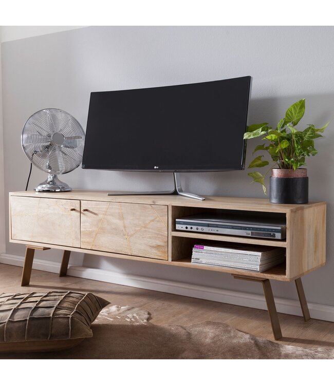 Wohnling HiFi Lowboard SIKAR Massief Houten Country TV Dressoir Mango 145x47x35cm | TV-meubel Onderkast met 2 deuren | Opbergvak voor tv-tafel | TV-meubel voor tv | Tv-bord woonkamer