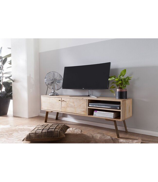 Wohnling HiFi Lowboard SIKAR Massief Houten Country TV Dressoir Mango 145x47x35cm | TV-meubel Onderkast met 2 deuren | Opbergvak voor tv-tafel | TV-meubel voor tv | Tv-bord woonkamer