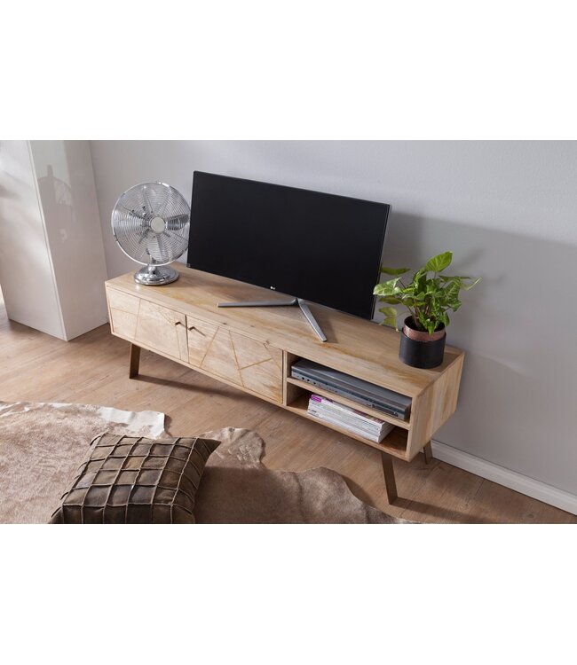 Wohnling HiFi Lowboard SIKAR Massief Houten Country TV Dressoir Mango 145x47x35cm | TV-meubel Onderkast met 2 deuren | Opbergvak voor tv-tafel | TV-meubel voor tv | Tv-bord woonkamer