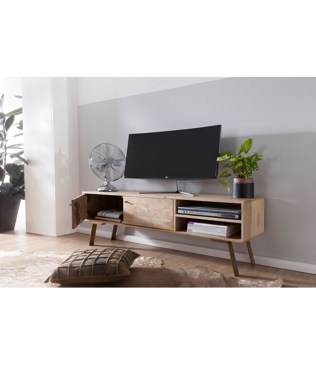 Wohnling HiFi Lowboard SIKAR Massief Houten Country TV Dressoir Mango 145x47x35cm | TV-meubel Onderkast met 2 deuren | Opbergvak voor tv-tafel | TV-meubel voor tv | Tv-bord woonkamer