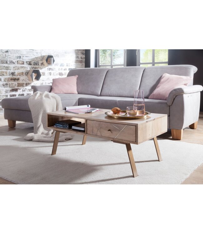 Wohnling salontafel SIKAR 95x42x50cm Mango massief hout / metalen salontafel | Design salontafel met lade | Kamertafel landhuis bruin | Design houten salontafel massief | Tafel woonkamer