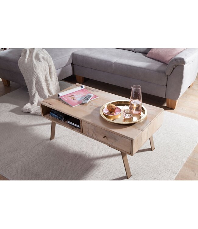 Wohnling salontafel SIKAR 95x42x50cm Mango massief hout / metalen salontafel | Design salontafel met lade | Kamertafel landhuis bruin | Design houten salontafel massief | Tafel woonkamer