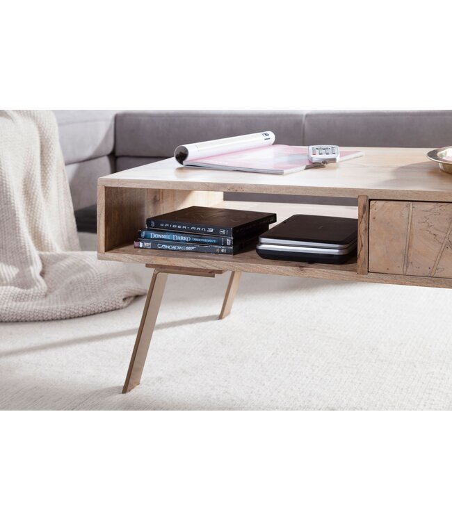 Wohnling salontafel SIKAR 95x42x50cm Mango massief hout / metalen salontafel | Design salontafel met lade | Kamertafel landhuis bruin | Design houten salontafel massief | Tafel woonkamer