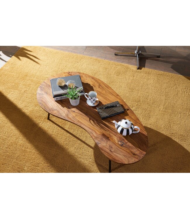 Wohnling Design salontafel KASI 122x36x63 cm Sheesham met metalen poten Zwart | Niertafel Massief hout Grijs | Houten tafelpoten Metaal | Koel massief houten tafel | Tafel plat modern