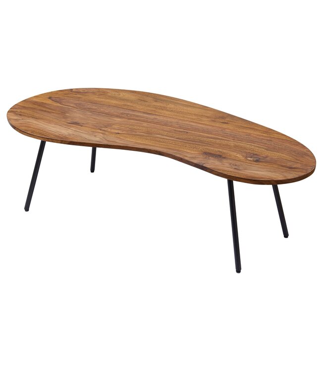 Wohnling Design salontafel KASI 122x36x63 cm Sheesham met metalen poten Zwart | Niertafel Massief hout Grijs | Houten tafelpoten Metaal | Koel massief houten tafel | Tafel plat modern