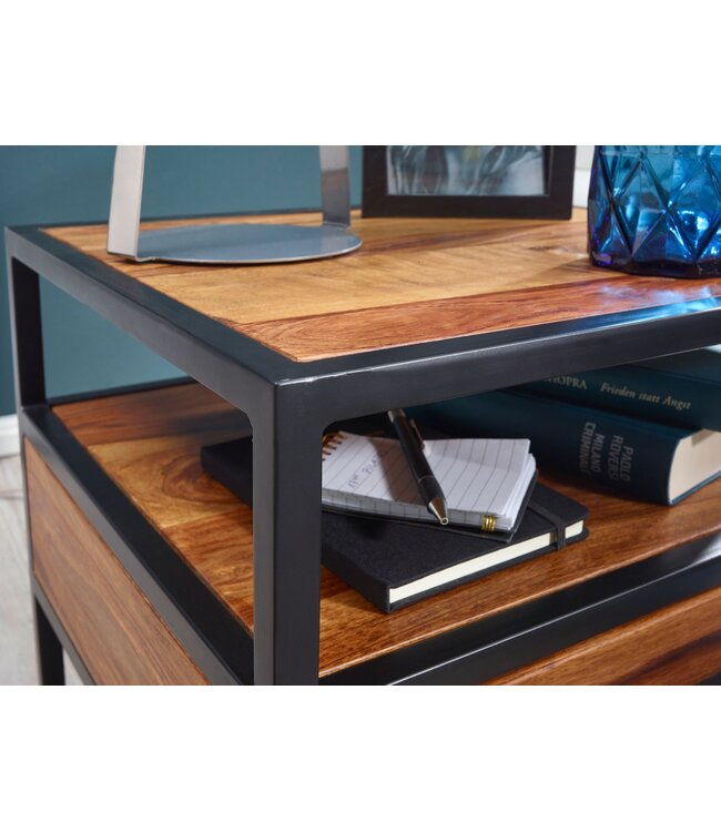 Wohnling 50 x 45 x 45 cm WL5.624 Sheesham Wood Metaal Zwart nachtkastje Nachtkastje met lade Industrieel ontwerp | Industrieel nachtkastje bed | Nachtkastje nachtkastje bruin