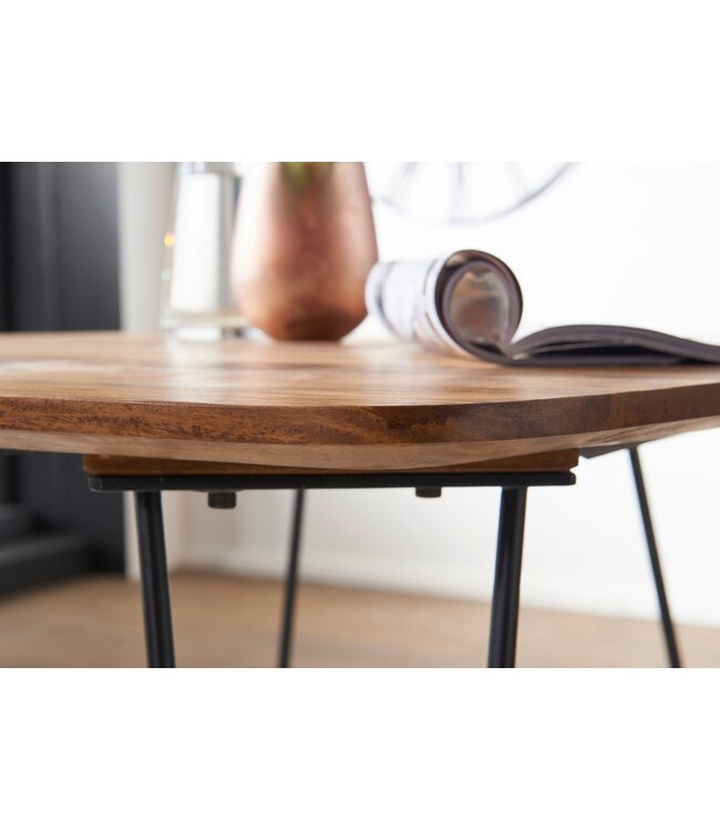 Wohnling eetkamertafel KELA 80x80x76 cm massief hout Sheesham | Eettafel met metalen poten | Massief echt houten tafelvierkant | Design houten vaste tafel | Moderne keukentafel bruin