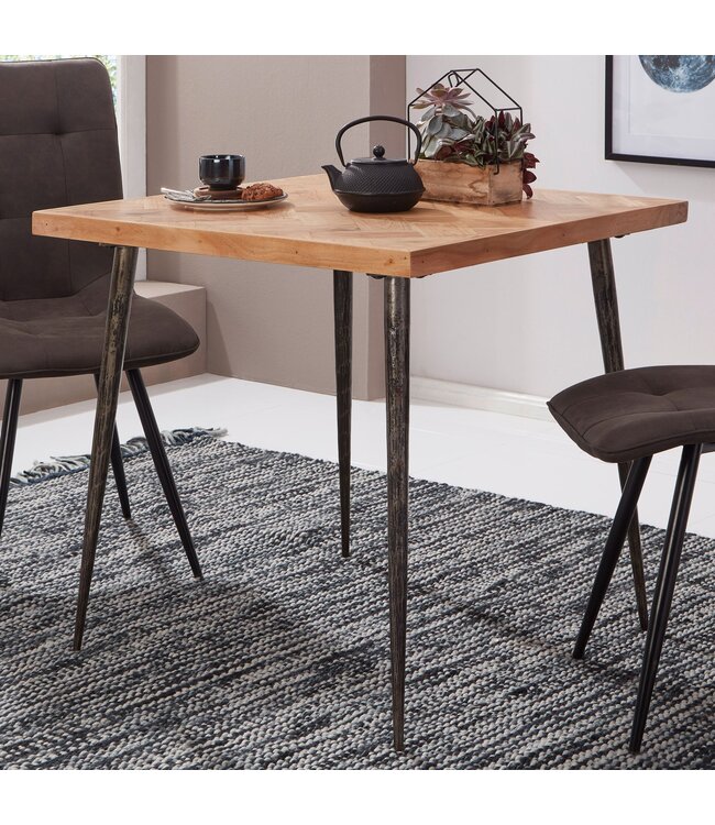 Wohnling Eettafel LODI 80x76x80 cm Massief Hout Acacia / Metaal Industrieel | Eettafel enorm klein | Eettafel in de keuken met houten tafel Kleine eettafel hout | Massief houten tafelvierkant