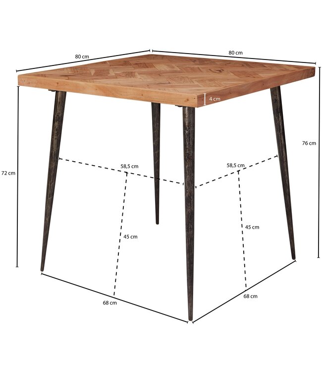 Wohnling Eettafel LODI 80x76x80 cm Massief Hout Acacia / Metaal Industrieel | Eettafel enorm klein | Eettafel in de keuken met houten tafel Kleine eettafel hout | Massief houten tafelvierkant