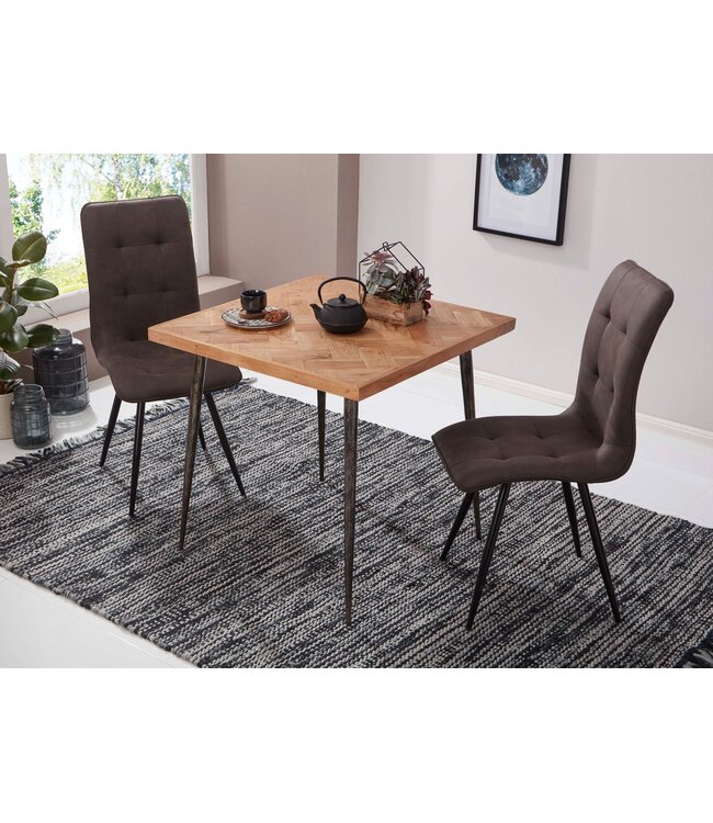 Wohnling Eettafel LODI 80x76x80 cm Massief Hout Acacia / Metaal Industrieel | Eettafel enorm klein | Eettafel in de keuken met houten tafel Kleine eettafel hout | Massief houten tafelvierkant