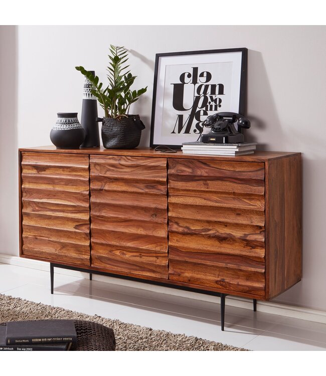 Wohnling WOONEND  dressoir WL5.635 Sheesham massief hout 150x81x41 cm rustieke ladekast | Design dressoir groot | Hoge ladekast met 3 deuren massief hout | Vloerkast Woonkamer Modern