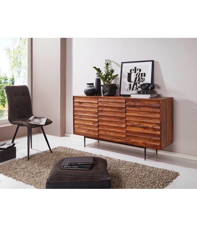 Wohnling WOONEND  dressoir WL5.635 Sheesham massief hout 150x81x41 cm rustieke ladekast | Design dressoir groot | Hoge ladekast met 3 deuren massief hout | Vloerkast Woonkamer Modern
