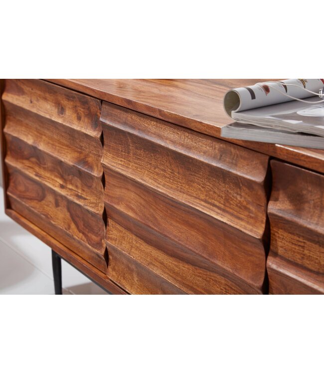 Wohnling HiFi Lowboard WL5.636 Sheesham massief houten landhuis TV-dressoir 147x50x38cm | TV-meubel Onderkast met 3 deuren | Opbergvak voor tv-tafel | TV-meubel voor tv