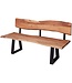 Wohnling Eetkamerbank GAYA 160x83,5x60 cm Acacia Massiefhout Bank met Boomrand, Zitbank Houten bank met rugleuning, Keukenbank Eetbank Hout Landhuisstijl, Boomstam Keukenzitbank 3 Zits Massief