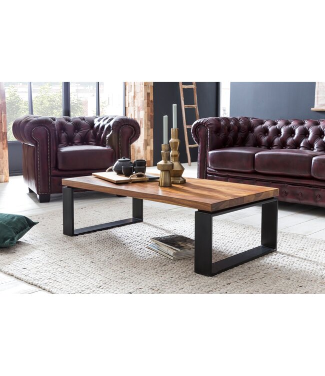 Wohnling Salontafel WL5.650 Sheesham Massief houten salontafel 115x35x60 cm met metalen frame | Salontafel rechthoekig massief hout bruin | Houten tafel modern | Woonkamer met tafel