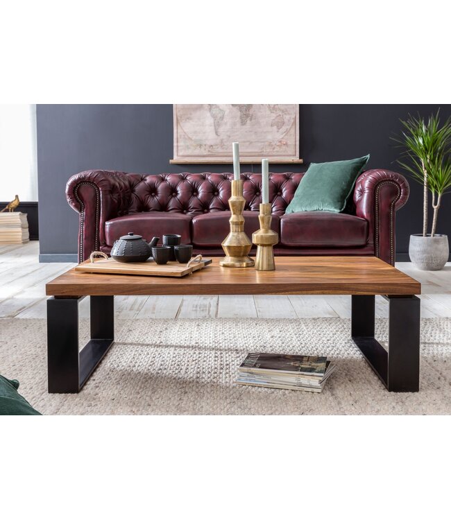 Wohnling Salontafel WL5.650 Sheesham Massief houten salontafel 115x35x60 cm met metalen frame | Salontafel rechthoekig massief hout bruin | Houten tafel modern | Woonkamer met tafel