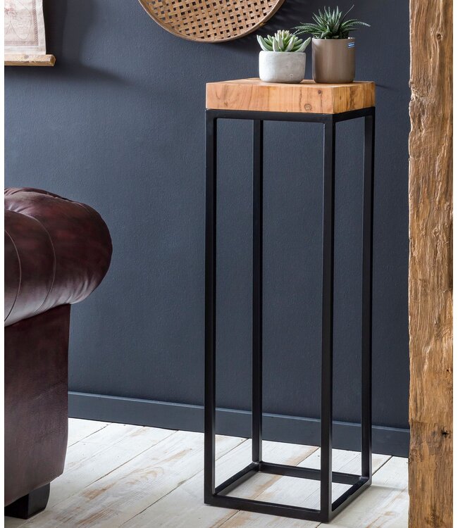 Wohnling bijzettafel 30 x 97 x 30 cm WL5.658 Acacia metalen bijzettafel hoog | Kleine salontafel in industriële stijl | Houten tafel met metalen poten | Abstelltisch Blumentisch Natuurlijk hout Dekotisch