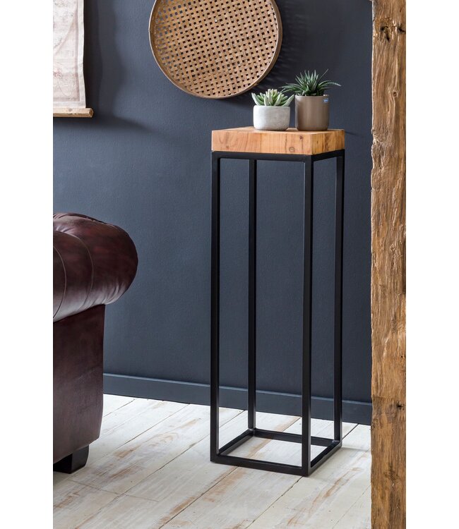 Wohnling bijzettafel 30 x 97 x 30 cm WL5.658 Acacia metalen bijzettafel hoog | Kleine salontafel in industriële stijl | Houten tafel met metalen poten | Abstelltisch Blumentisch Natuurlijk hout Dekotisch