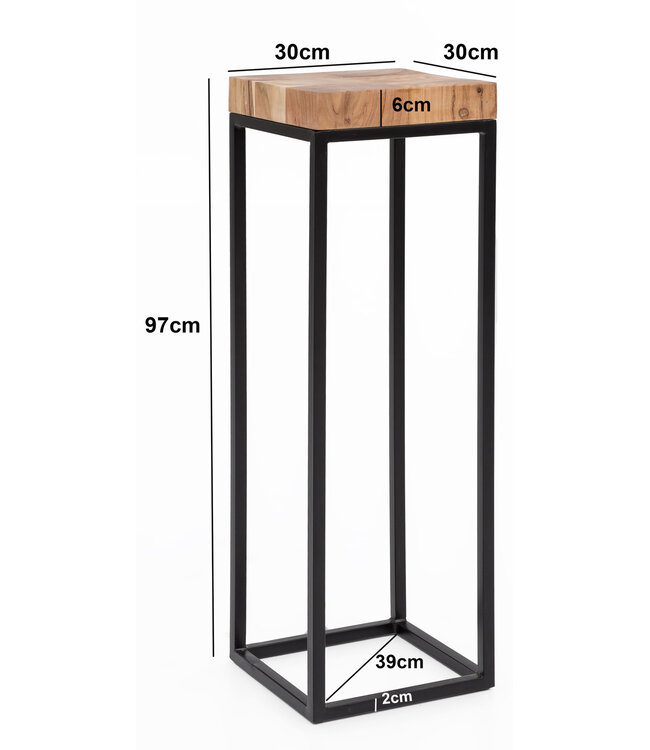 Wohnling bijzettafel 30 x 97 x 30 cm WL5.658 Acacia metalen bijzettafel hoog | Kleine salontafel in industriële stijl | Houten tafel met metalen poten | Abstelltisch Blumentisch Natuurlijk hout Dekotisch