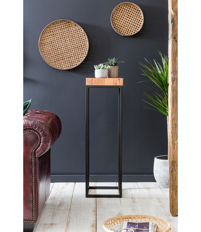 Wohnling bijzettafel 30 x 97 x 30 cm WL5.658 Acacia metalen bijzettafel hoog | Kleine salontafel in industriële stijl | Houten tafel met metalen poten | Abstelltisch Blumentisch Natuurlijk hout Dekotisch