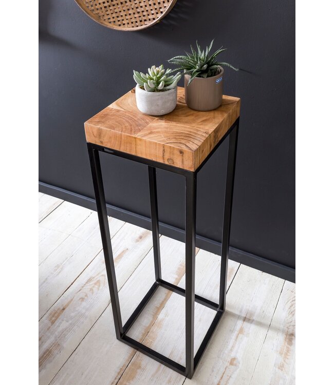 Wohnling bijzettafel 30 x 97 x 30 cm WL5.658 Acacia metalen bijzettafel hoog | Kleine salontafel in industriële stijl | Houten tafel met metalen poten | Abstelltisch Blumentisch Natuurlijk hout Dekotisch