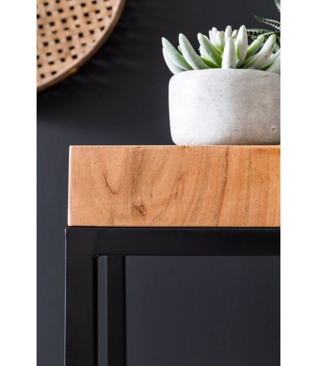 Wohnling bijzettafel 30 x 97 x 30 cm WL5.658 Acacia metalen bijzettafel hoog | Kleine salontafel in industriële stijl | Houten tafel met metalen poten | Abstelltisch Blumentisch Natuurlijk hout Dekotisch