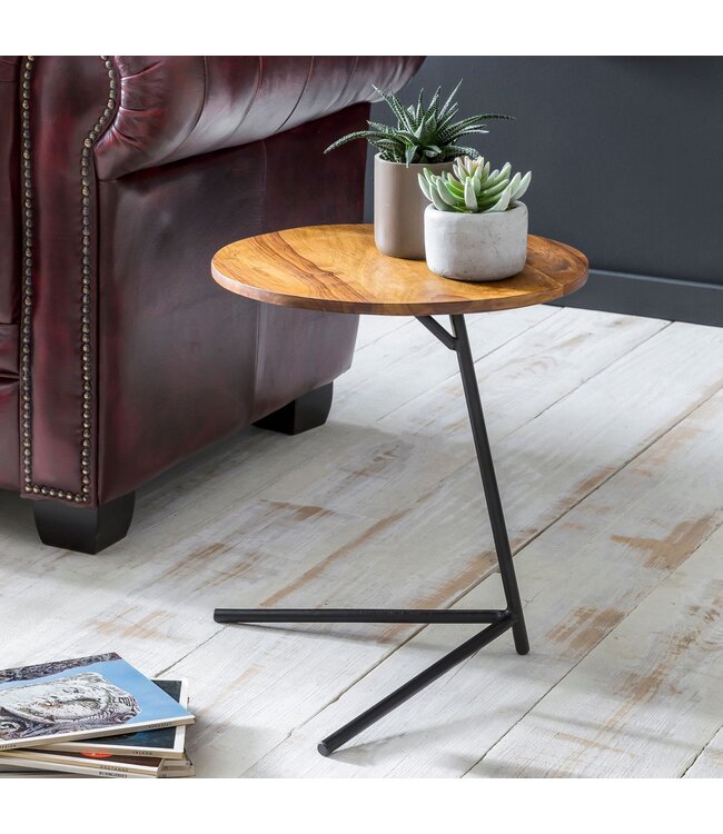 Wohnling bijzettafel WL5.657 40x46x40cm WL5.657 Metalen salontafel van metaal van Sheesham | Industriële stijl Echte houten tafels Woonkamer | Houten tafel Banktafel Metalen poten | Anstellisch Dekotisch Rosewood