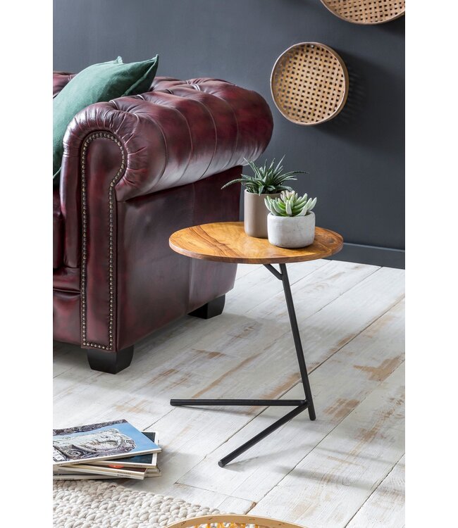 Wohnling bijzettafel WL5.657 40x46x40cm WL5.657 Metalen salontafel van metaal van Sheesham | Industriële stijl Echte houten tafels Woonkamer | Houten tafel Banktafel Metalen poten | Anstellisch Dekotisch Rosewood