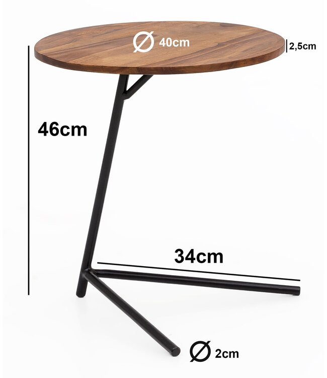 Wohnling bijzettafel WL5.657 40x46x40cm WL5.657 Metalen salontafel van metaal van Sheesham | Industriële stijl Echte houten tafels Woonkamer | Houten tafel Banktafel Metalen poten | Anstellisch Dekotisch Rosewood