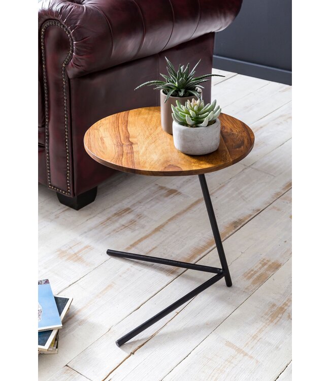 Wohnling bijzettafel WL5.657 40x46x40cm WL5.657 Metalen salontafel van metaal van Sheesham | Industriële stijl Echte houten tafels Woonkamer | Houten tafel Banktafel Metalen poten | Anstellisch Dekotisch Rosewood