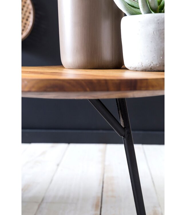 Wohnling bijzettafel WL5.657 40x46x40cm WL5.657 Metalen salontafel van metaal van Sheesham | Industriële stijl Echte houten tafels Woonkamer | Houten tafel Banktafel Metalen poten | Anstellisch Dekotisch Rosewood