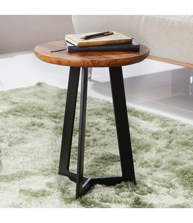 Wohnling tafel 35 x 45 x 35 cm hout WL5.664 Sheesham metaallijst | Industriele stijl Echte houten kruk Woonkamer | Houten tafel Banktafel Metalen poten | Anstellisch Dekotisch Rosewood