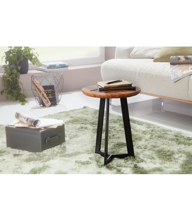 Wohnling tafel 35 x 45 x 35 cm hout WL5.664 Sheesham metaallijst | Industriele stijl Echte houten kruk Woonkamer | Houten tafel Banktafel Metalen poten | Anstellisch Dekotisch Rosewood