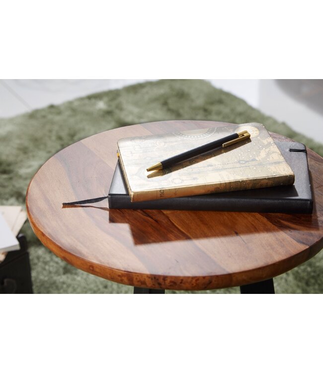 Wohnling tafel 35 x 45 x 35 cm hout WL5.664 Sheesham metaallijst | Industriele stijl Echte houten kruk Woonkamer | Houten tafel Banktafel Metalen poten | Anstellisch Dekotisch Rosewood