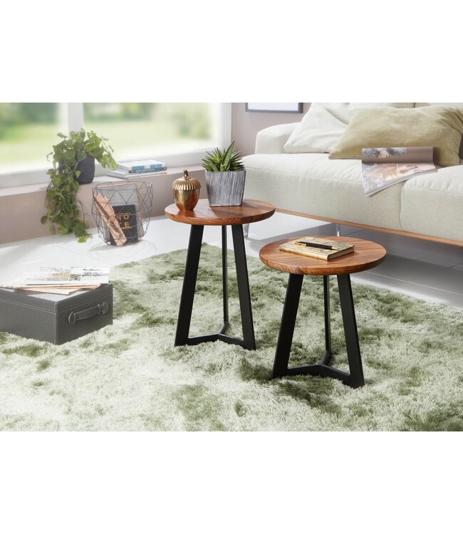 Wohnling tafel 35 x 45 x 35 cm hout WL5.664 Sheesham metaallijst | Industriele stijl Echte houten kruk Woonkamer | Houten tafel Banktafel Metalen poten | Anstellisch Dekotisch Rosewood