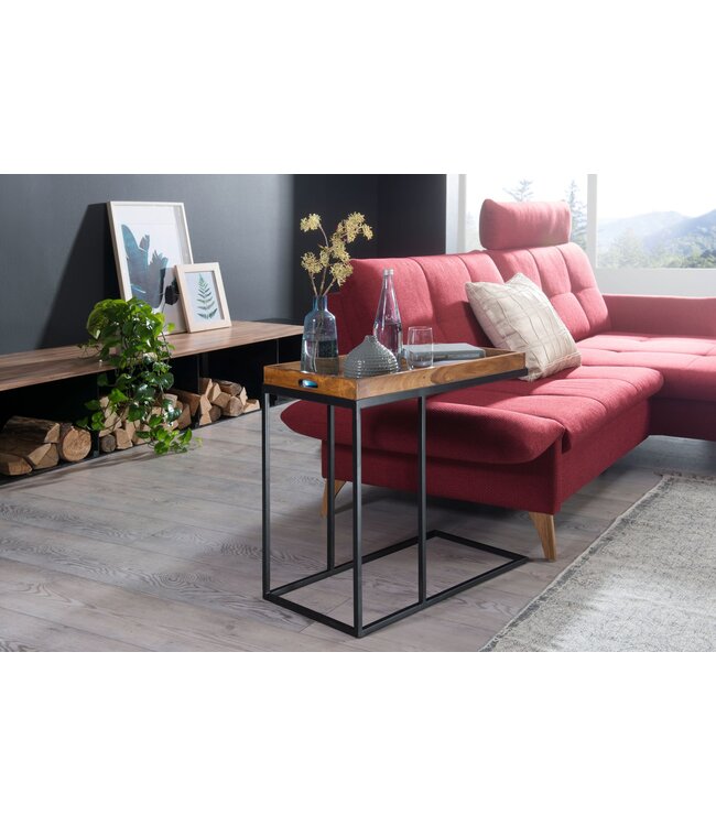 Wohnling tabel WL5.667 sheesham 70x65x34 cm met metalen frame | Ontwerp TV-lade Lade Tafel Woonkamer | Kleine palissander dienblad natuurlijke hout | Abstellisch houten metalen blad